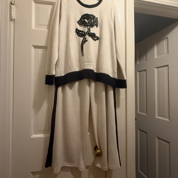 Chic Beige and Black Women's Pantsuit real black embellishment on top. - Picture 3 of 6